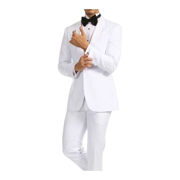 FERRECCI MEN'S RENO WHITE SLIM FIT SHAWL LAPEL 2 PIECE TUXEDO. RENO - Picture 3 of 11